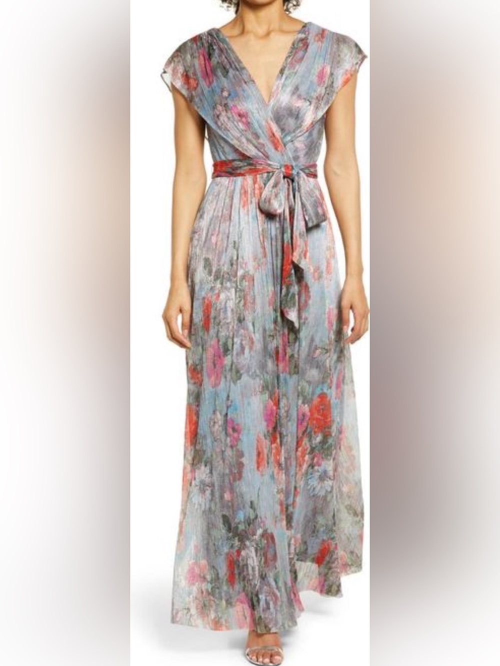 Eliza J Floral Pleated Maxi Skirt - Blue, Pink, Red
